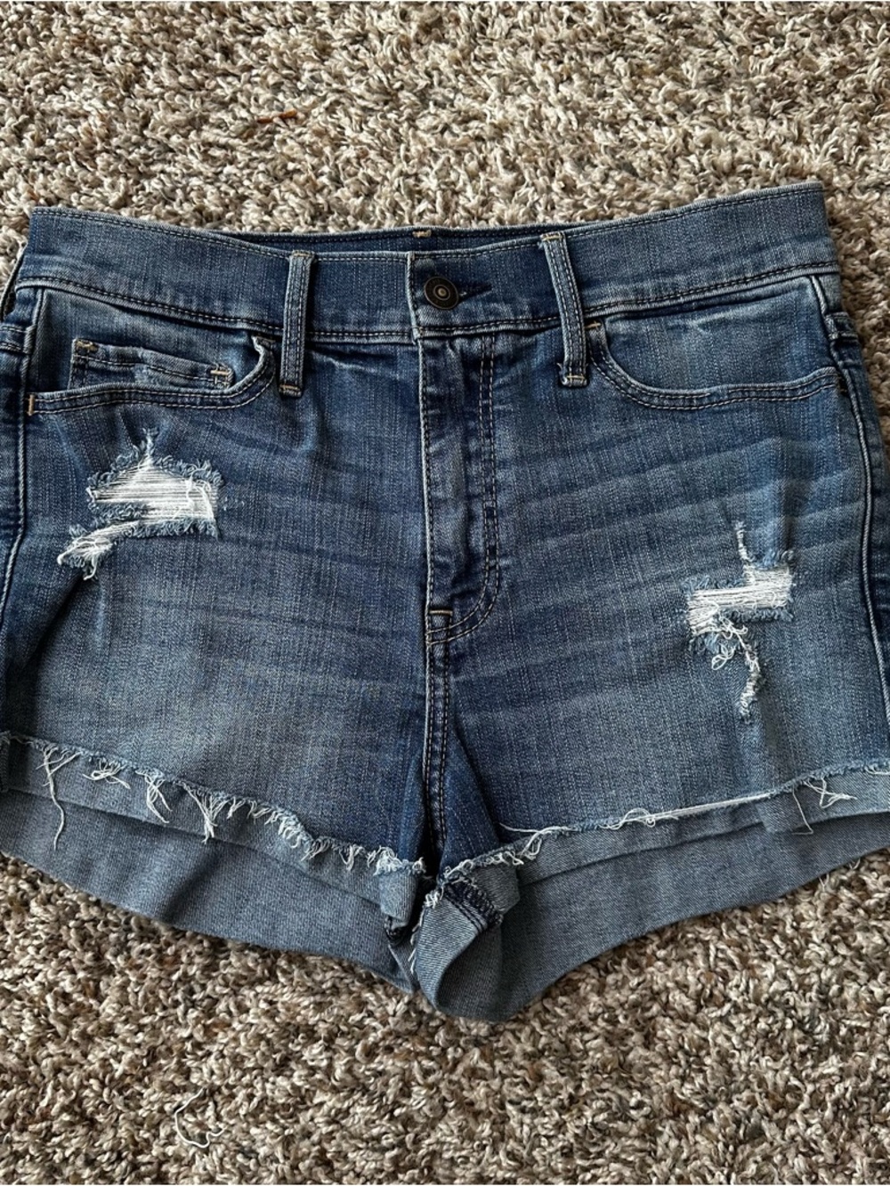 Abercrombie & Fitch High Rise Distressed Medium Wash Denim Shorts Size 8